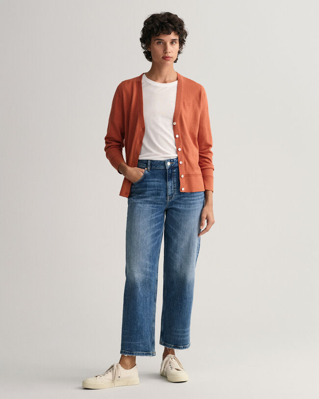 Keve&auml; puuvillaneuletakki, v‑p&auml;&auml;ntie