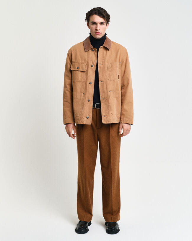 Relaxed fit ‑mitoitetut villaflanelliset puvunhousut