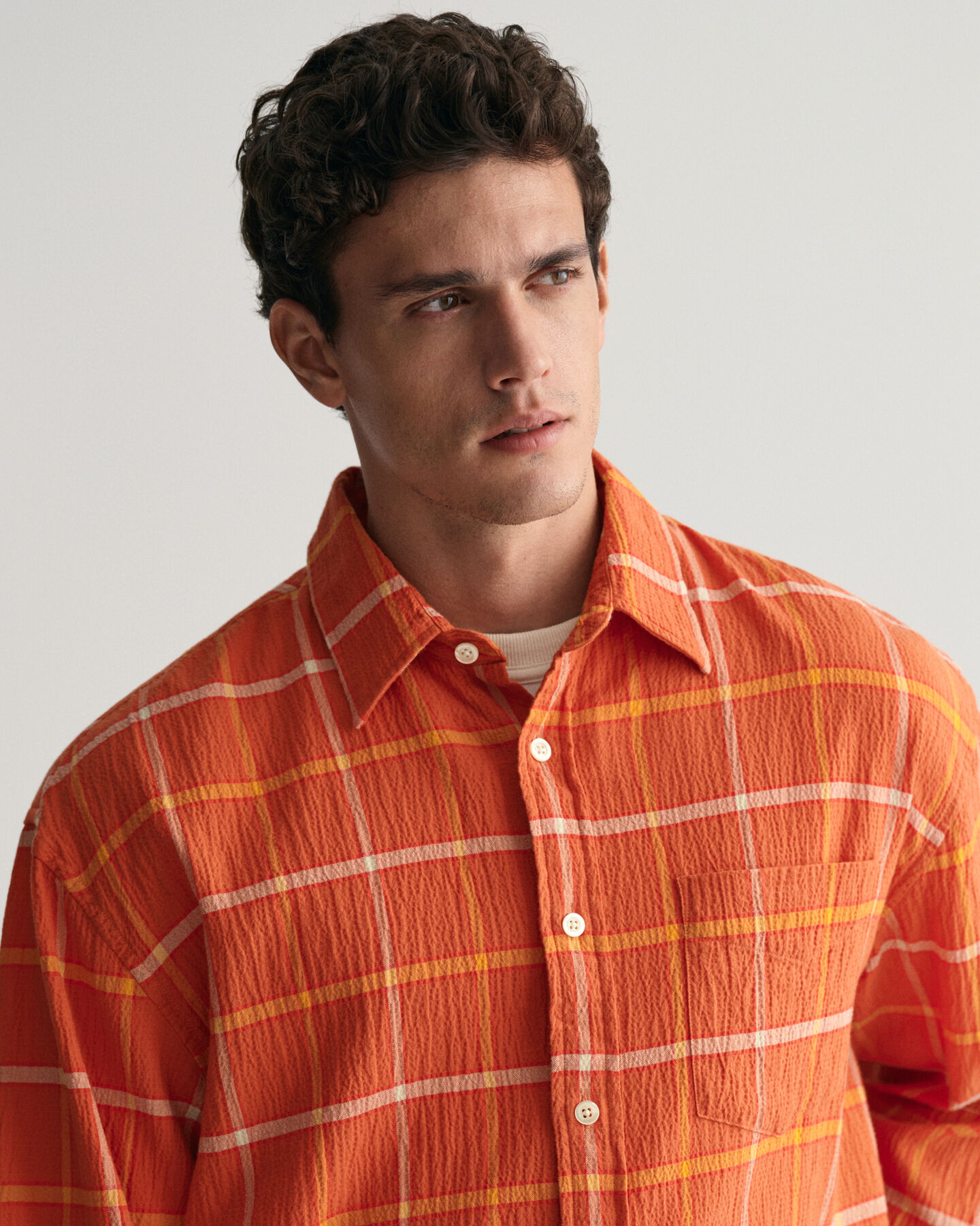 Oversized fit ‑mitoitettu kohopintainen ruutupaita