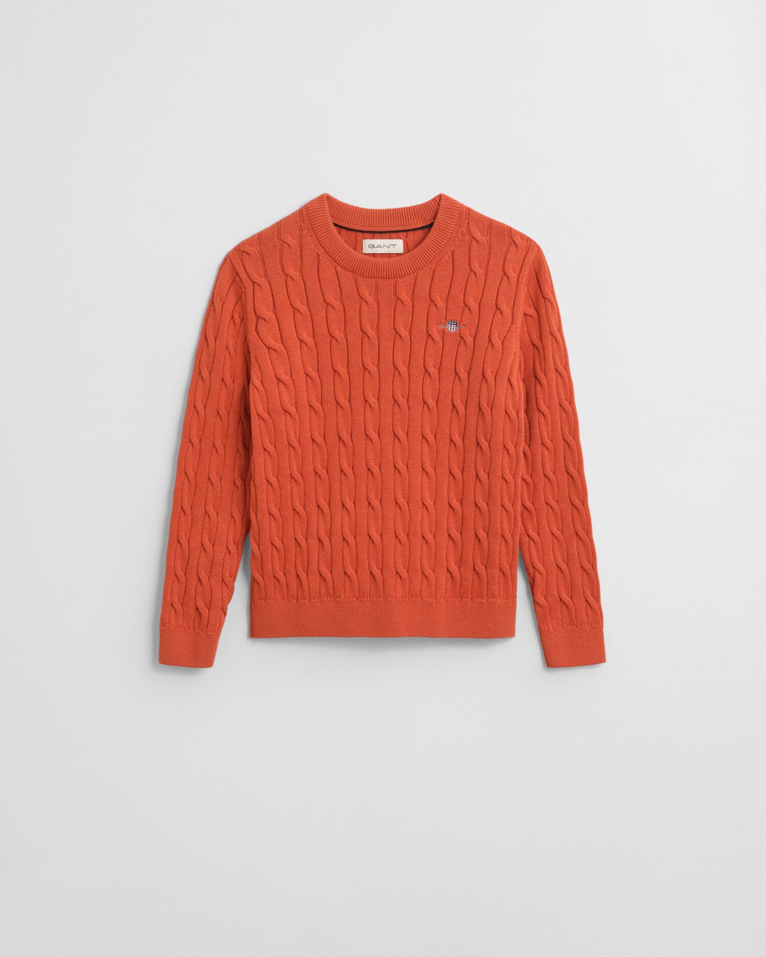 Kids-malliston puuvillainen Shield-palmikkoneulepusero, jossa pyöreä pääntie