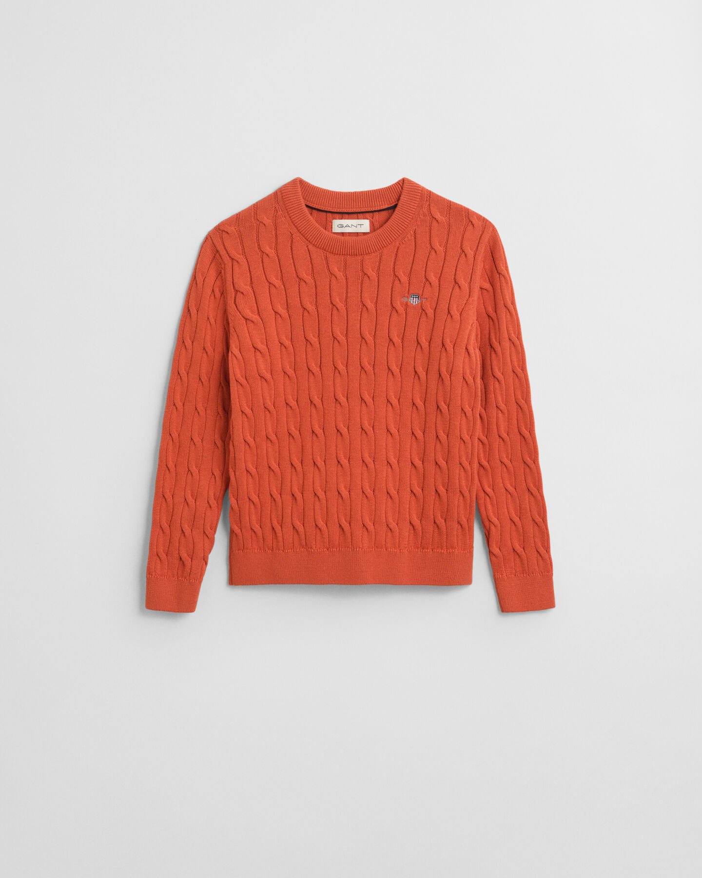 Kids-malliston puuvillainen Shield-palmikkoneulepusero, jossa pyöreä pääntie