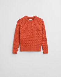 Kids-malliston puuvillainen Shield-palmikkoneulepusero, jossa pyöreä pääntie