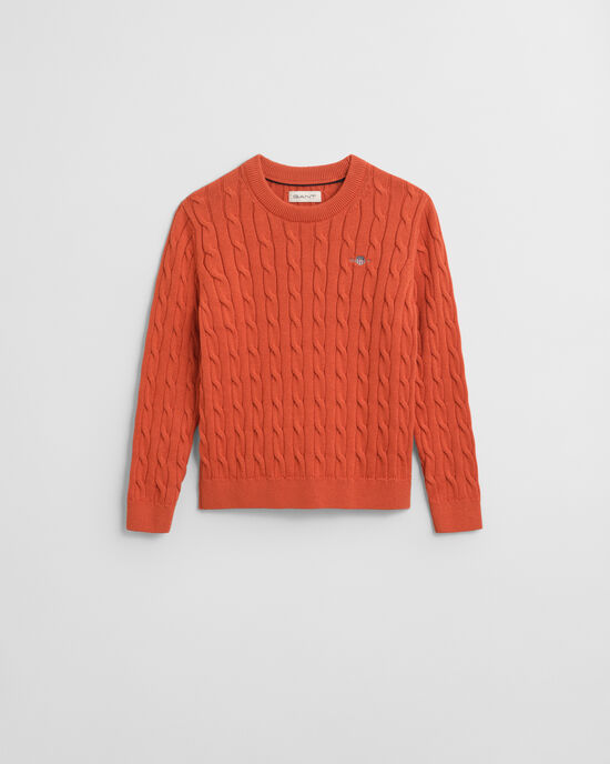 Kids-malliston puuvillainen Shield-palmikkoneulepusero, jossa pyöreä pääntie