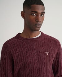 Lampaanvillainen palmikkoneulepusero, py&ouml;re&auml; p&auml;&auml;ntie