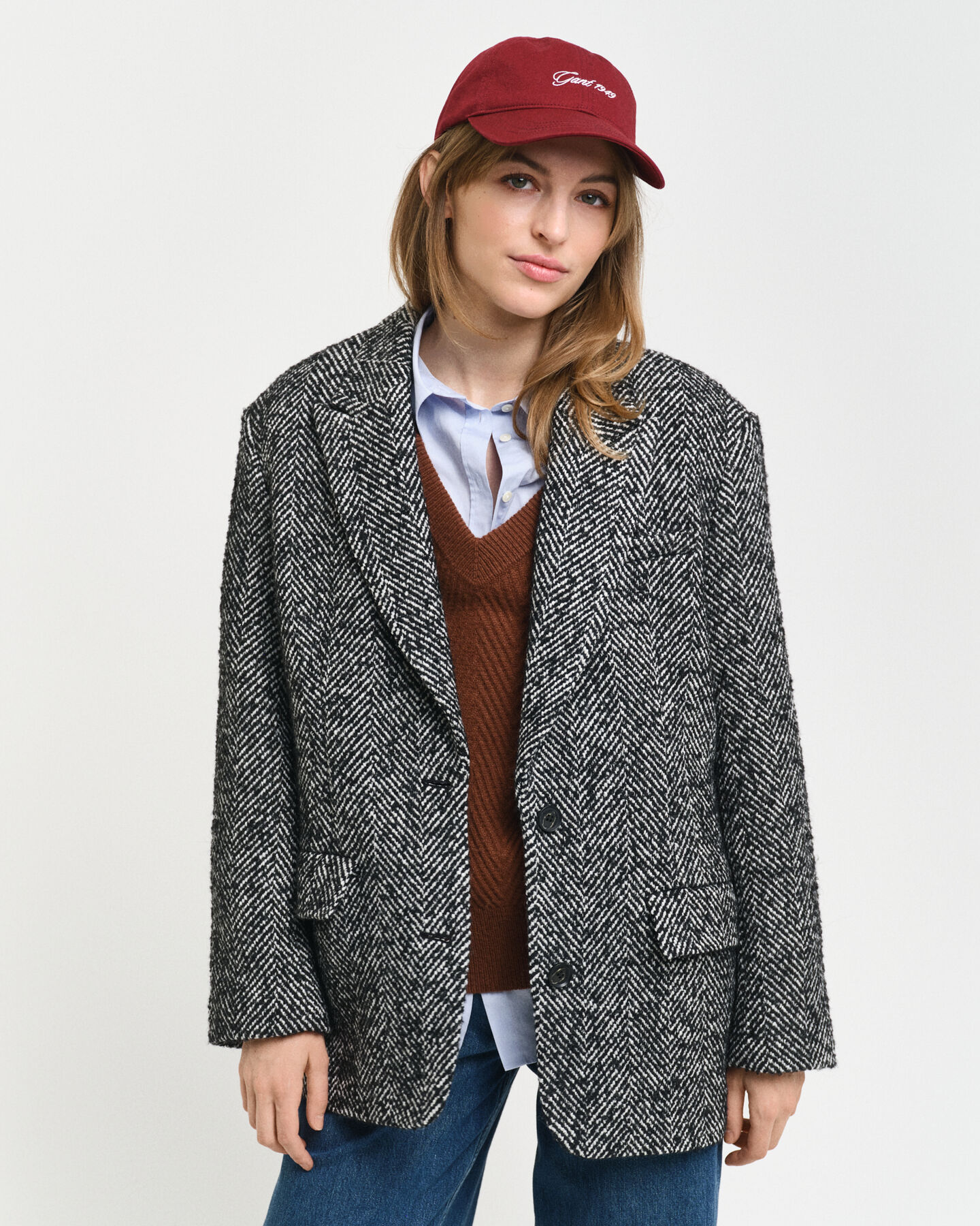 Relaxed fit ‑mitoitettu kalanruotokuvioinen bleiseri