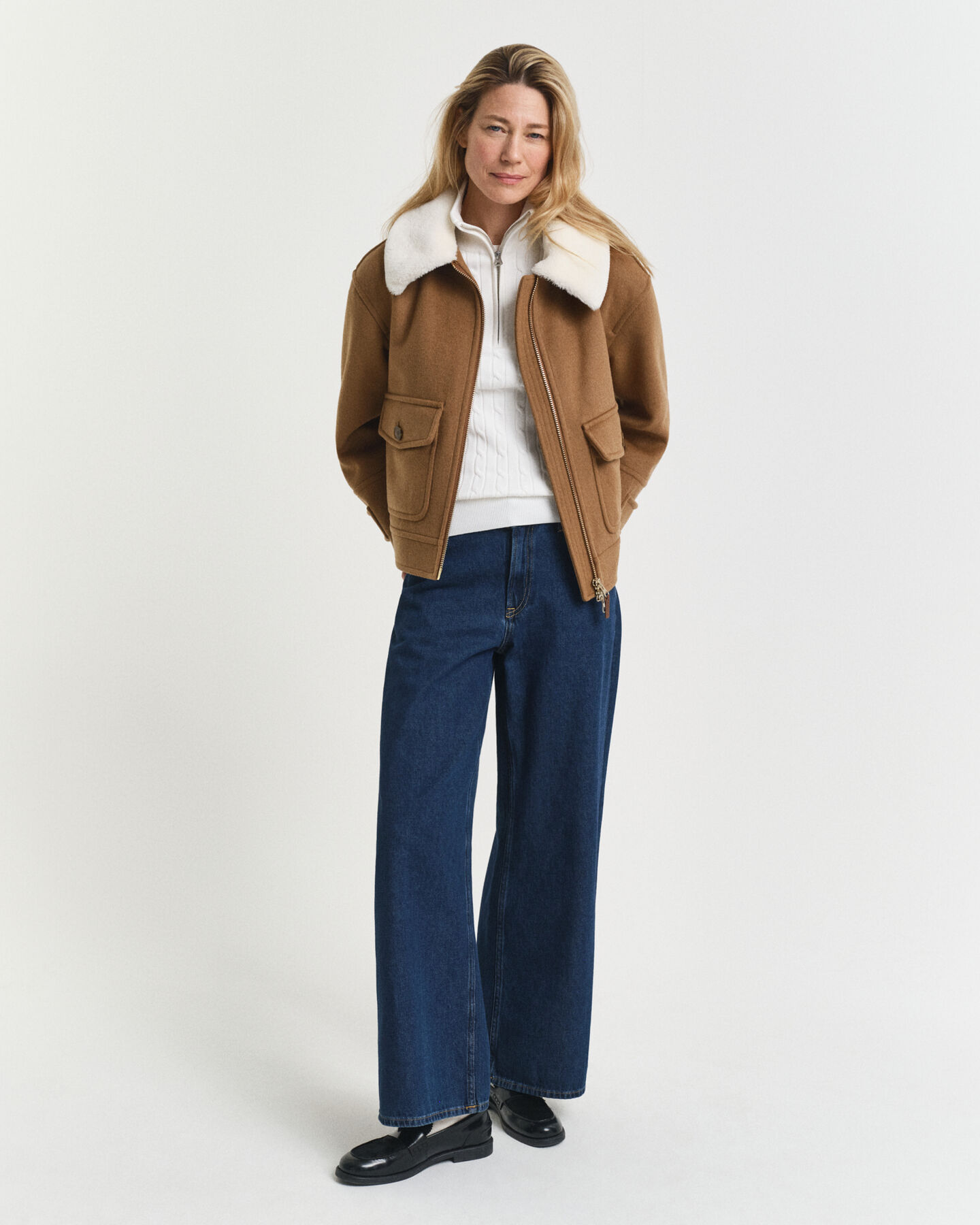 Joustopuuvillainen palmikkoneule, vetoketjukaulus