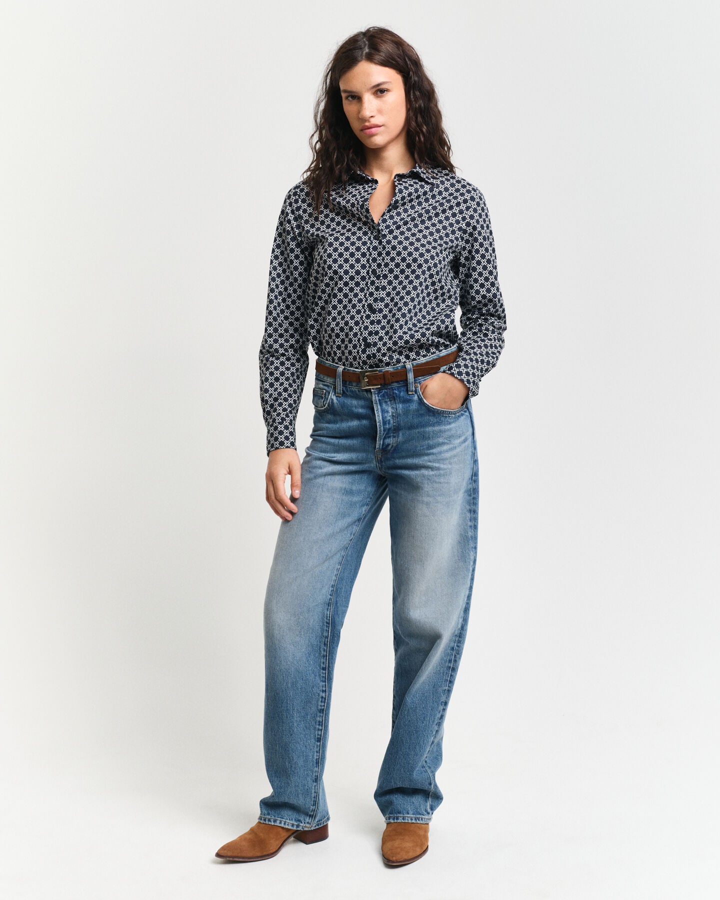 Regular fit ‑mitoitettu Geometric-puuvillavoileepaita