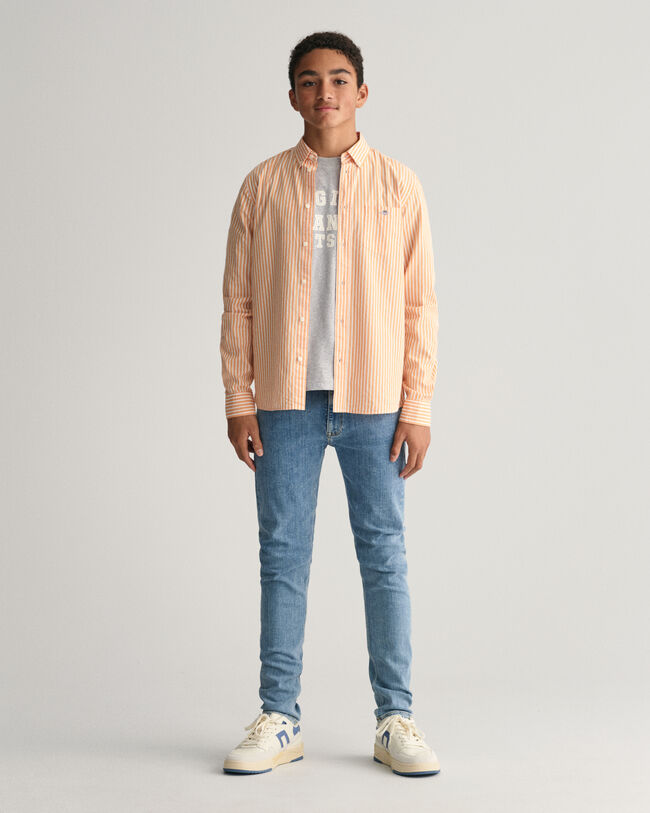 Teens-malliston raidallinen Shield-popliinipaita