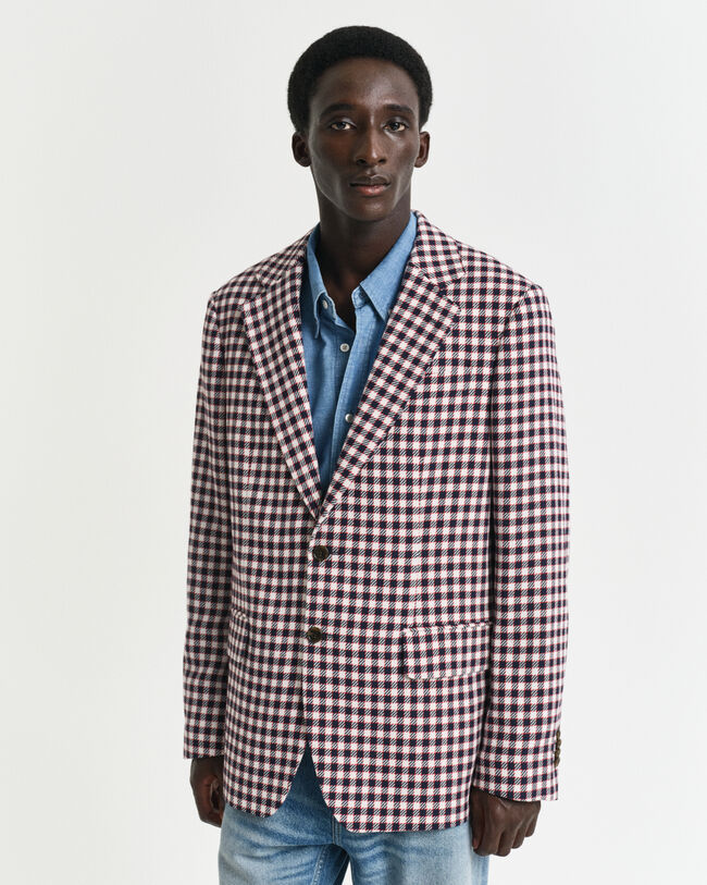 Regular fit ‑mitoitettu ruudullinen puuvillasekoitebleiseri
