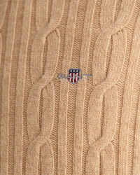 Lampaanvillainen palmikkoneule, jossa pyöreä pääntie