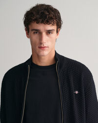 Kohopintainen vetoketjullinen puuvillaneuletakki