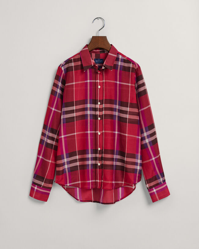 Regular fit ‑mitoitettu ruudullinen puuvilla-silkkipaita