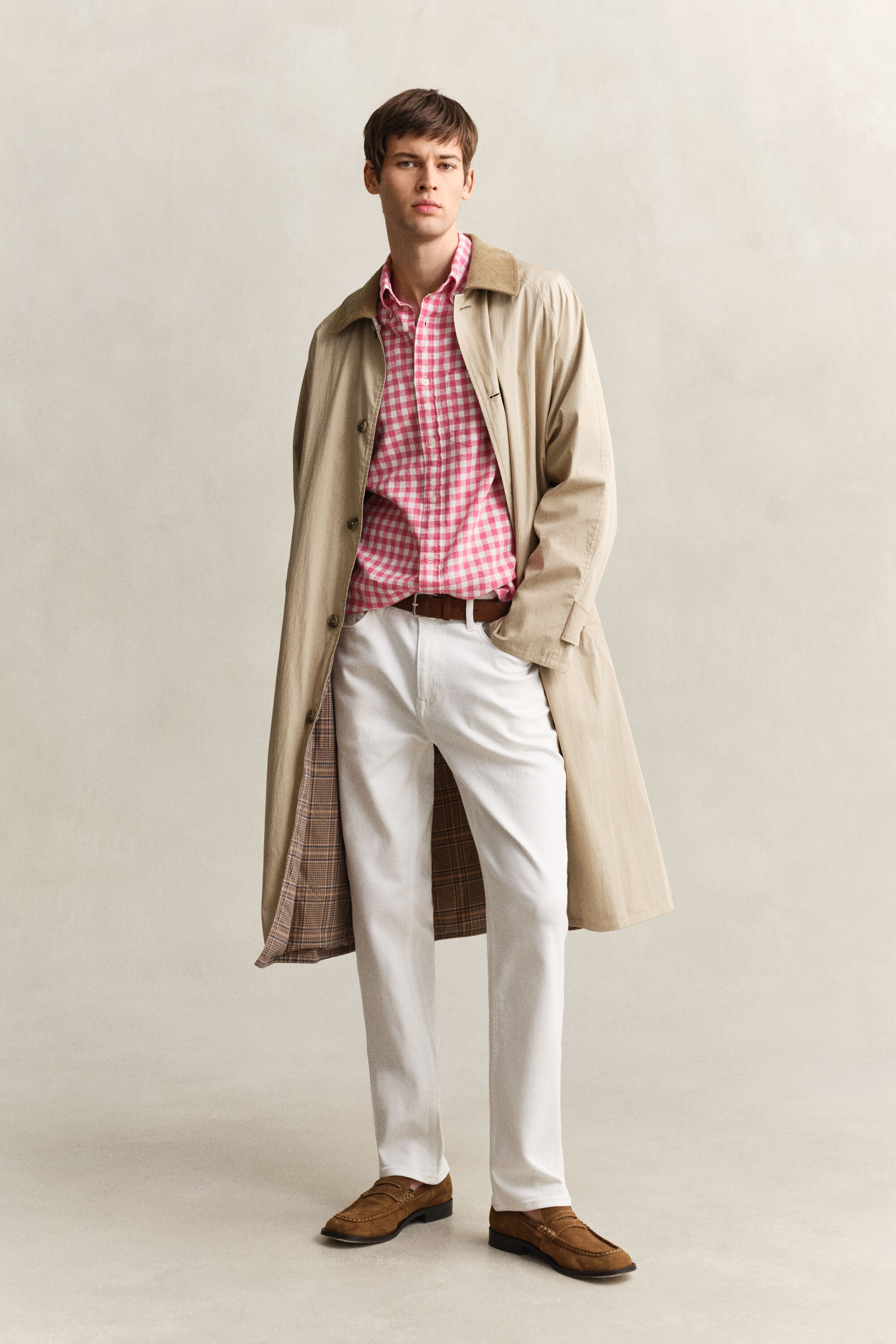 Gingham-ruutuinen pellavasekoitepaita