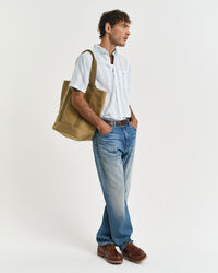 Regular fit ‑mitoitettu raidallinen lyhythihainen puuvilla-pellavapaita