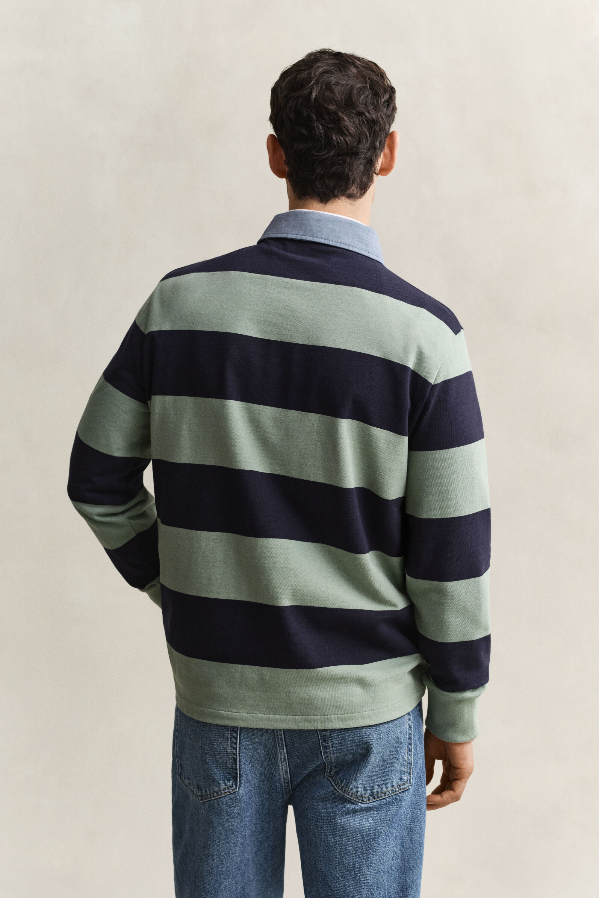 Raidallinen Heavy Rugger ‑paita chambray-kauluksella