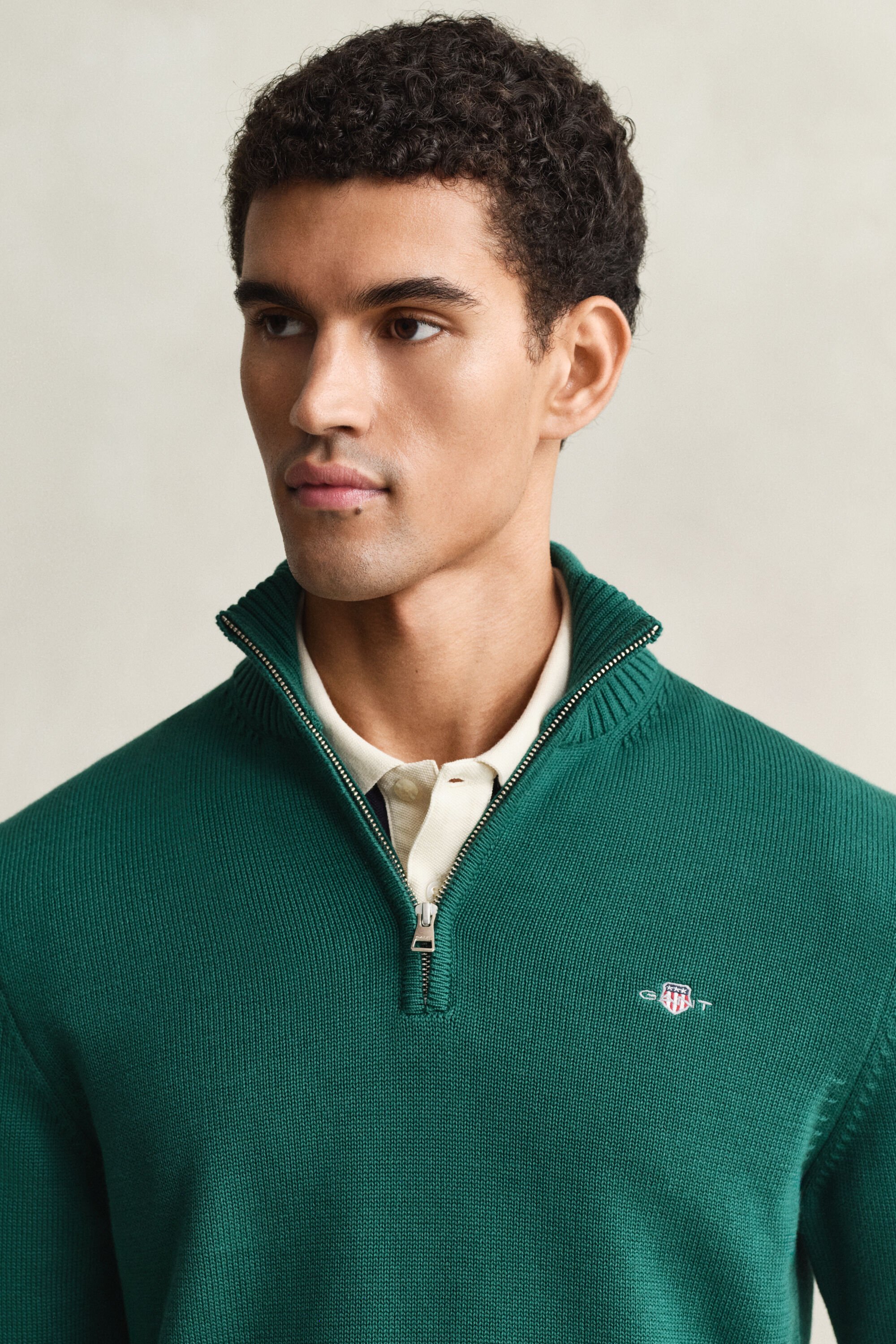 Casual-puuvillaneulepusero puolivetoketjulla