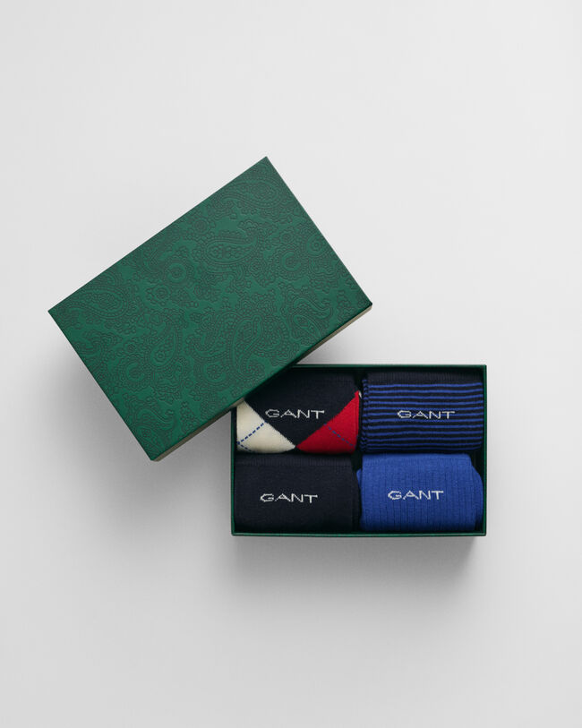 Salmiakkiruutuiset ja raidalliset sukat lahjapakkauksessa (4&nbsp;paria)