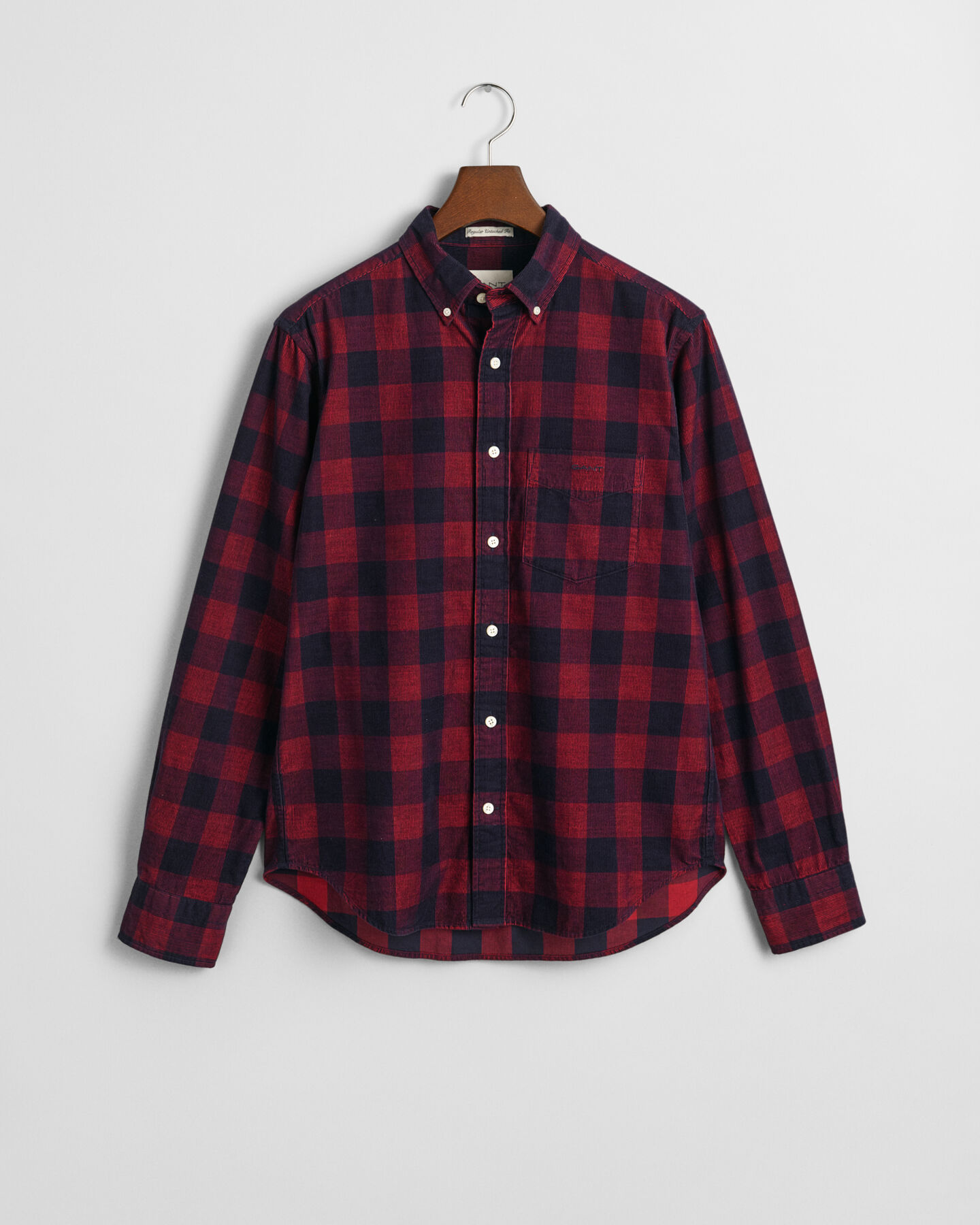 Regular fit ‑mitoitettu ruudullinen vakosamettipaita