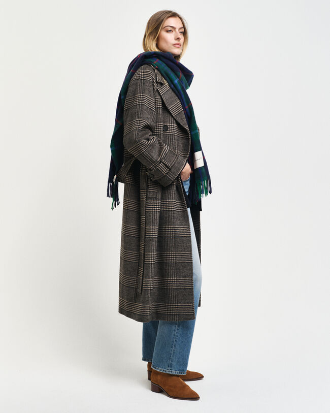 Ruudullinen villakankainen trenssitakki