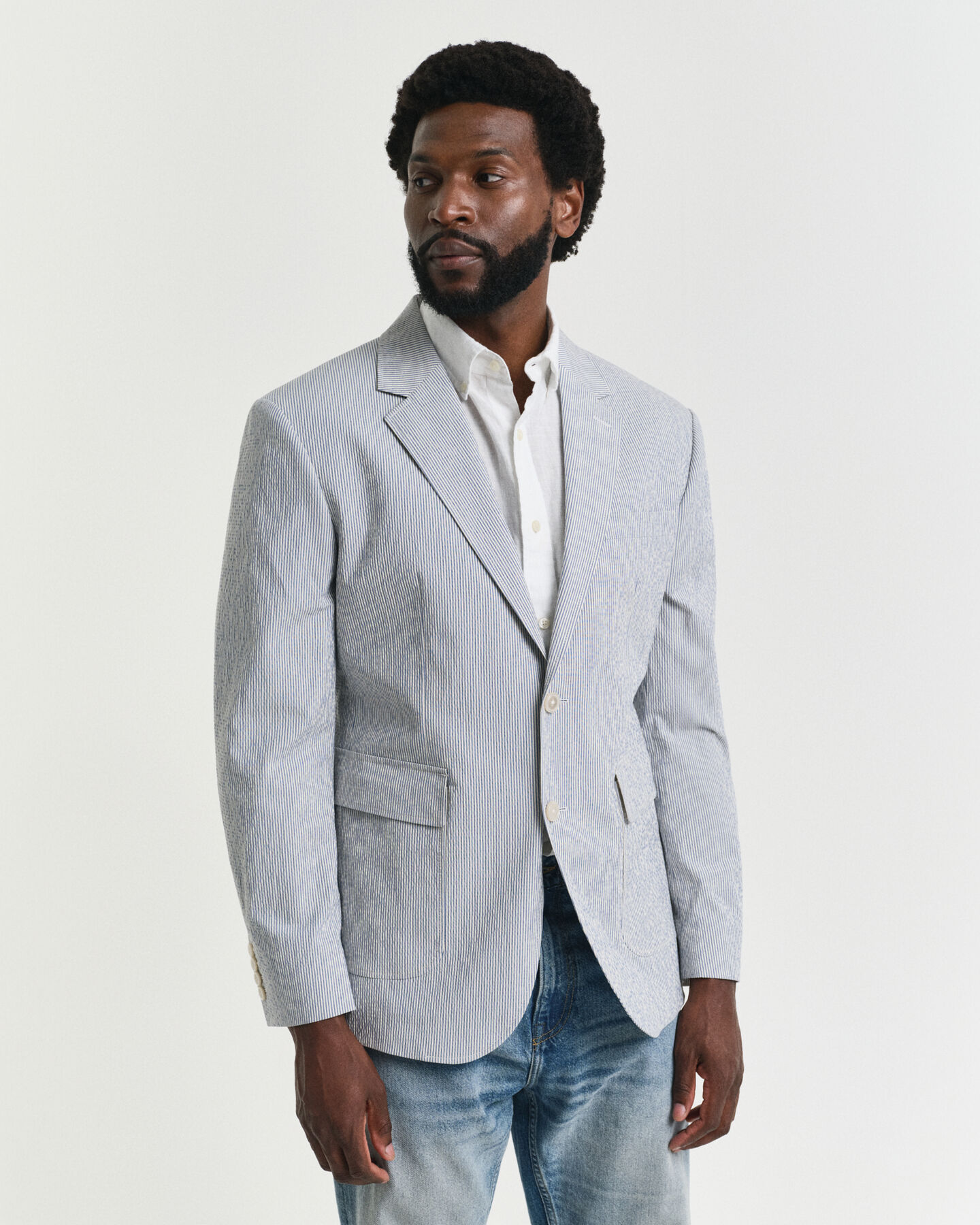 Slim fit ‑mitoitettu seersucker-puvuntakki