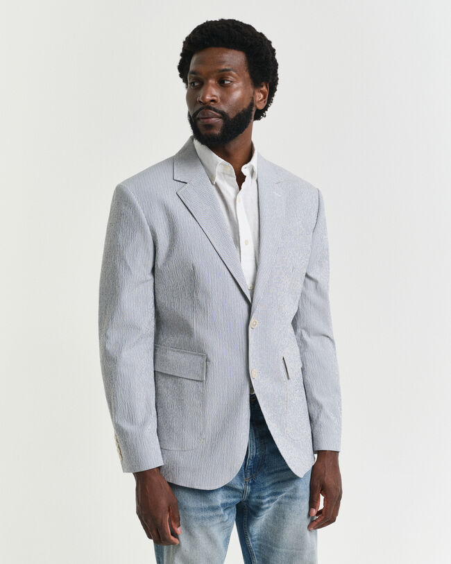 Slim fit ‑mitoitettu seersucker-puvuntakki