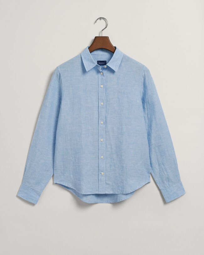 Regular fit ‑mitoitettu pellavainen chambray-paita