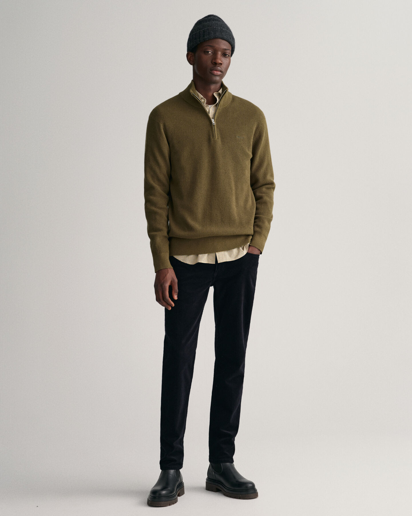 Puolivetoketjullinen ribbineulepusero puuvillan ja villan sekoitteesta