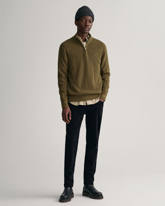 Puolivetoketjullinen ribbineulepusero puuvillan ja villan sekoitteesta