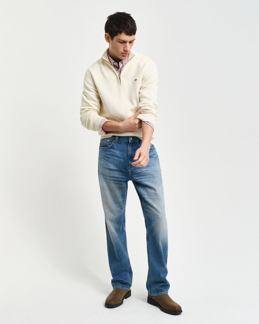 Casual-puuvillaneulepusero puolivetoketjulla