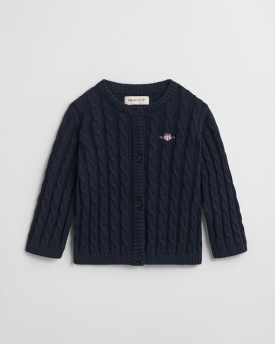 Baby-malliston puuvillainen Shield-palmikkoneuletakki