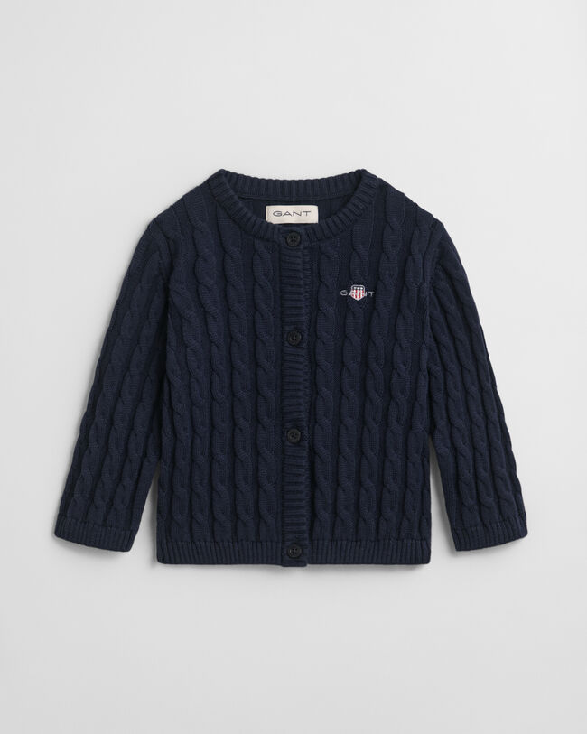 Baby-malliston puuvillainen Shield-palmikkoneuletakki