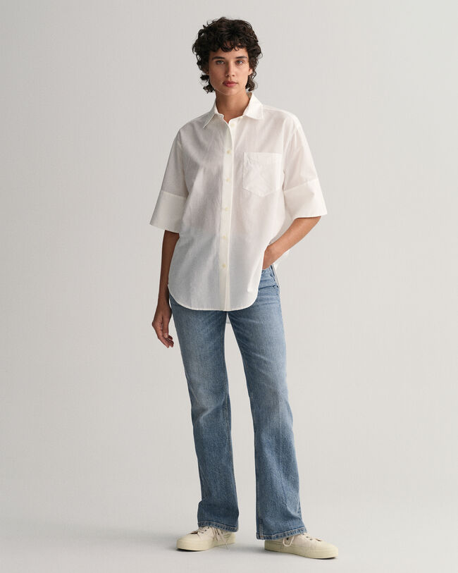 Relaxed&nbsp;fit ‑mitoitettu lyhythihainen paita puuvilla-silkkisekoitetta