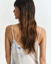 Kukkakuvioinen spagettiolkainmekko