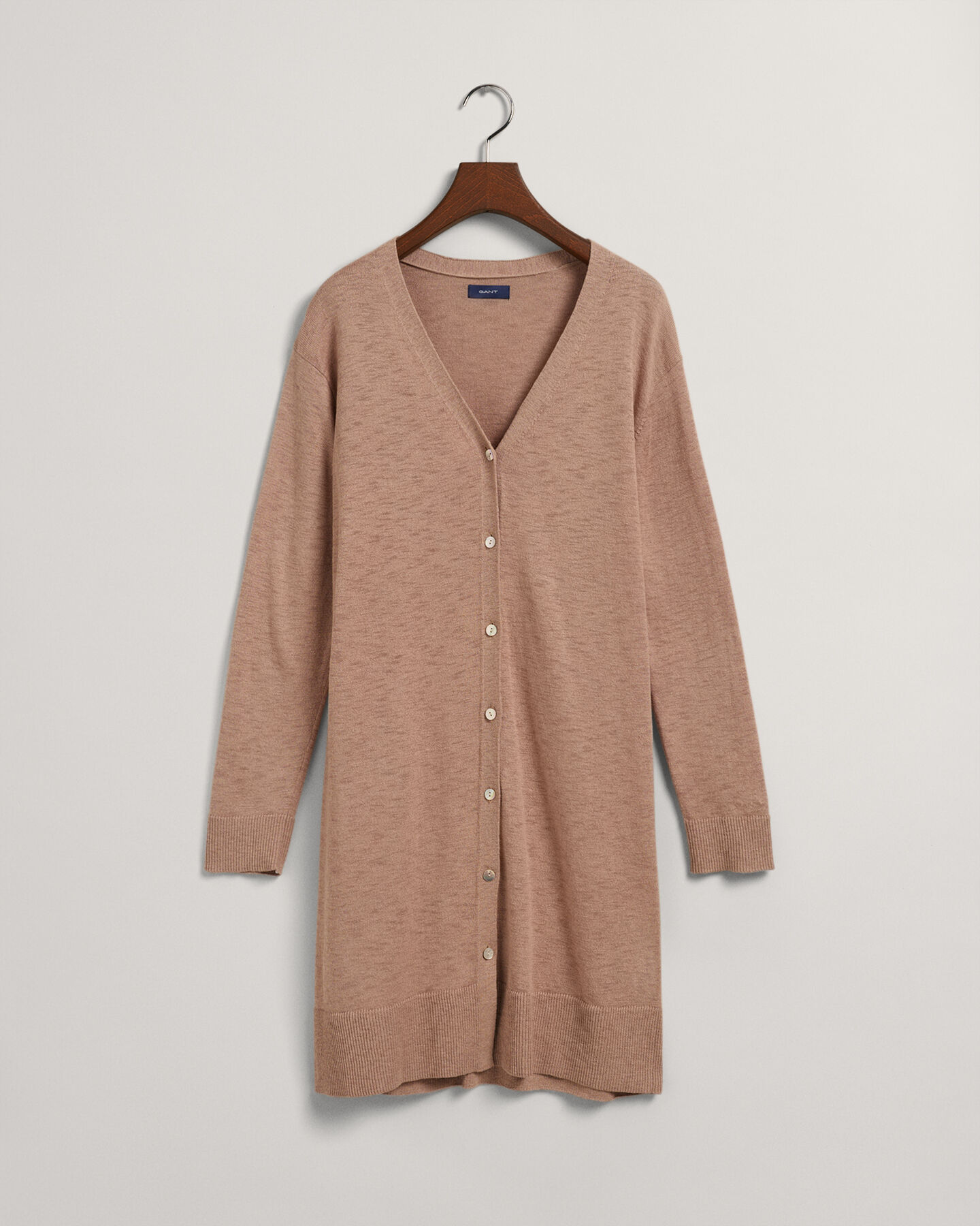 Pitkä neuletakki pellavasekoitteesta, v-pääntie