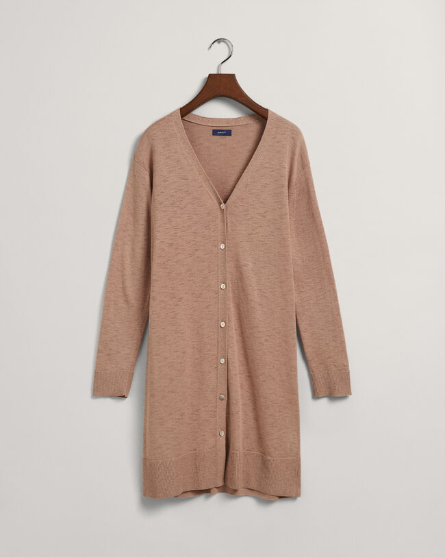 Pitkä neuletakki pellavasekoitteesta, v-pääntie