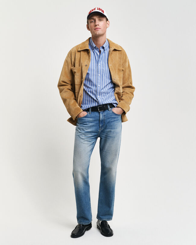 Relaxed&nbsp;fit ‑mitoitettu raidallinen Heritage-popliinipaita