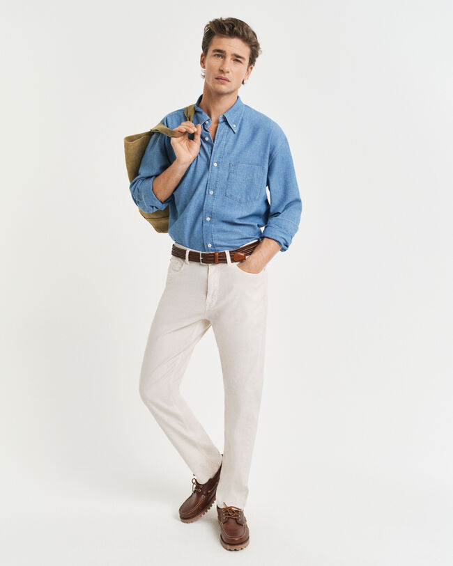 Regular&nbsp;fit ‑mitoitetut puuvilla-pellavafarkut