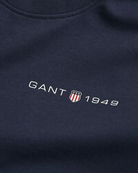 Py&ouml;re&auml;ll&auml; p&auml;&auml;ntiell&auml; ja painatuksella varustettu collegepaita