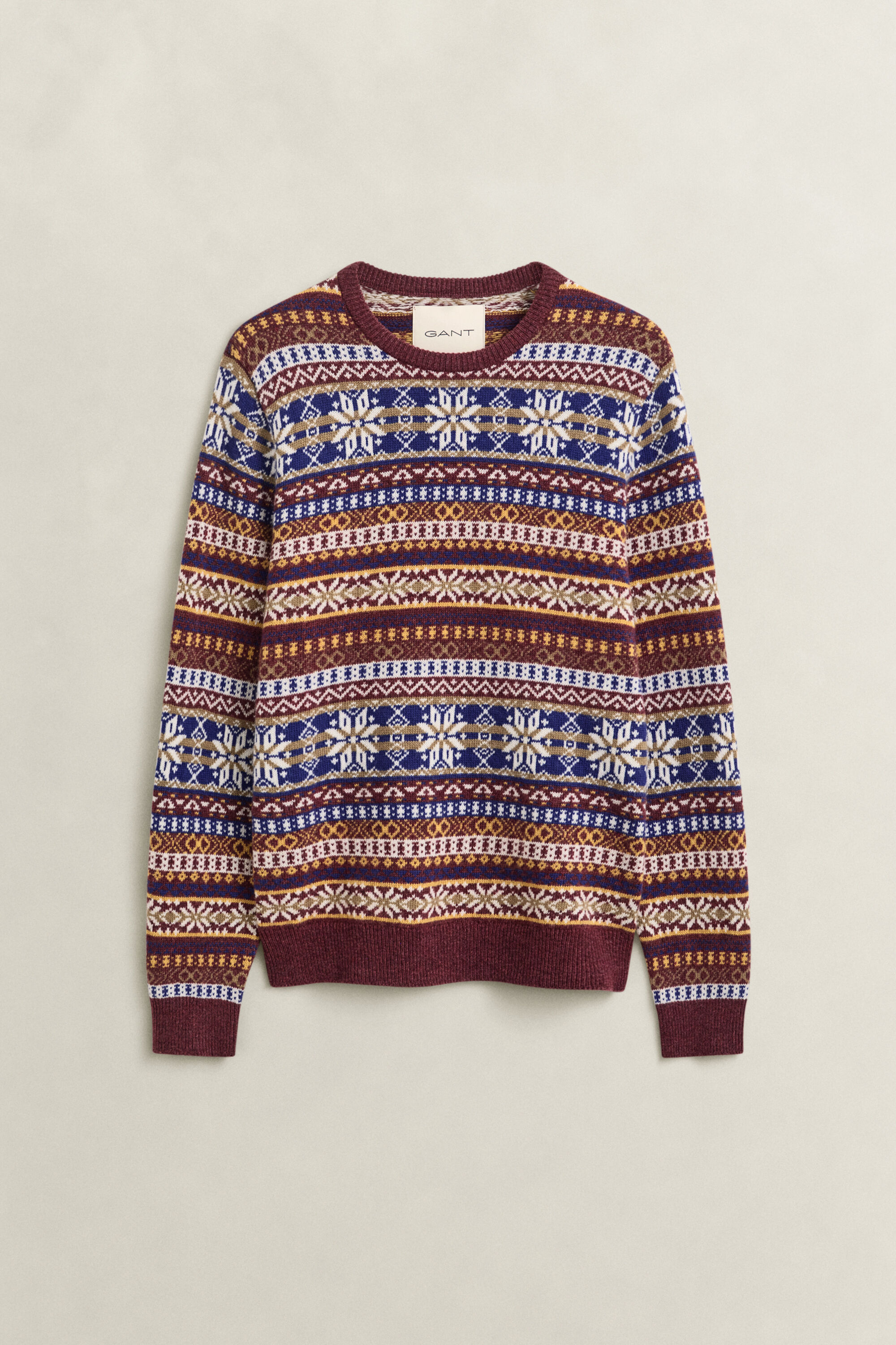 Fair isle ‑neulepusero, pyöreä pääntie