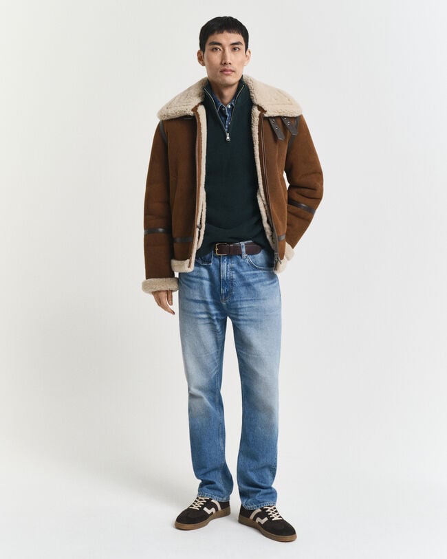 Puuvilla-merinovillasekoitteinen joustinneulepusero, vetoketjukaulus