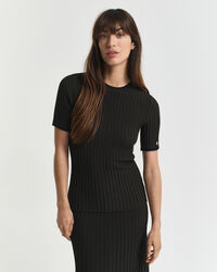 Lyhythihainen kontrastivärinen joustinneulepusero