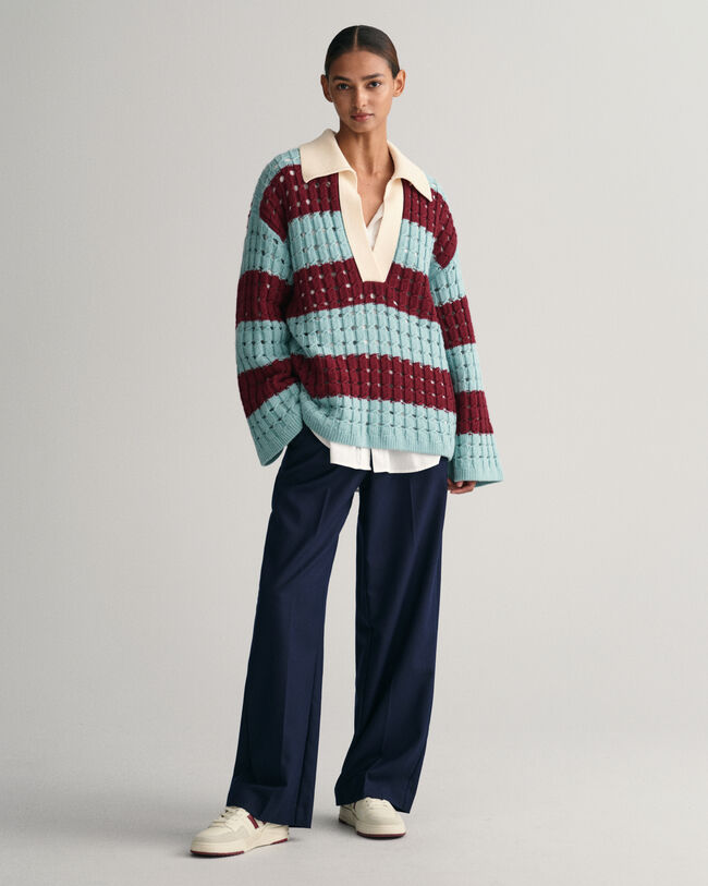 Oversized&nbsp;fit ‑mitoitettu leve&auml;raitainen Rugger-neule