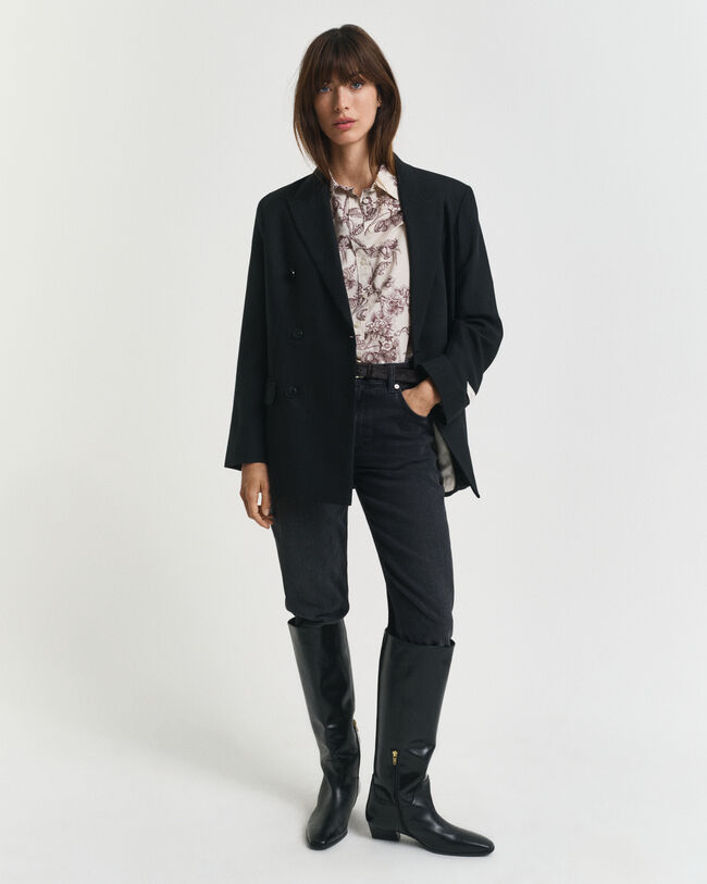 Regular fit ‑mitoitettu puukuvioinen puuvillavoileepaita