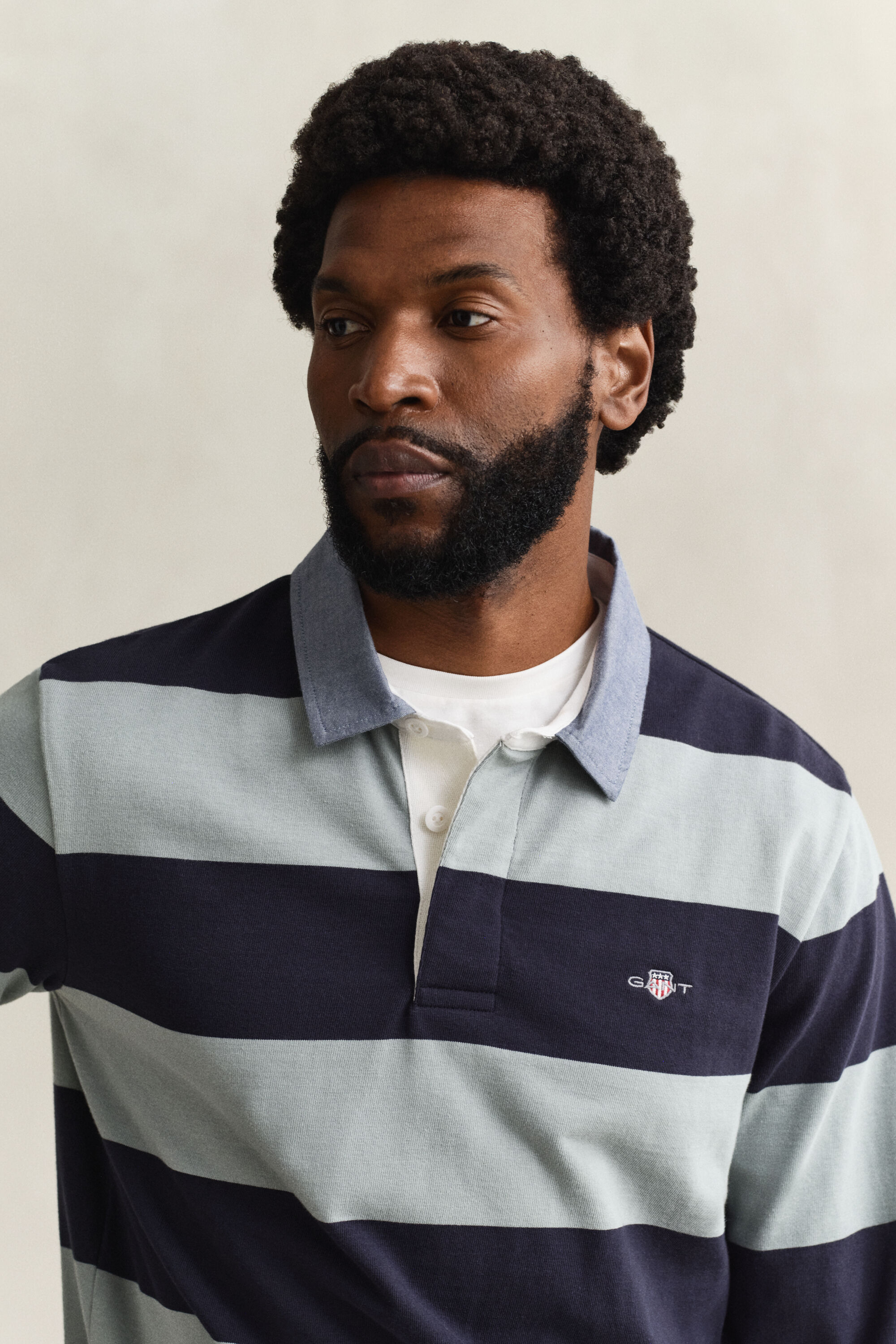 Raidallinen Heavy Rugger ‑paita chambray-kauluksella