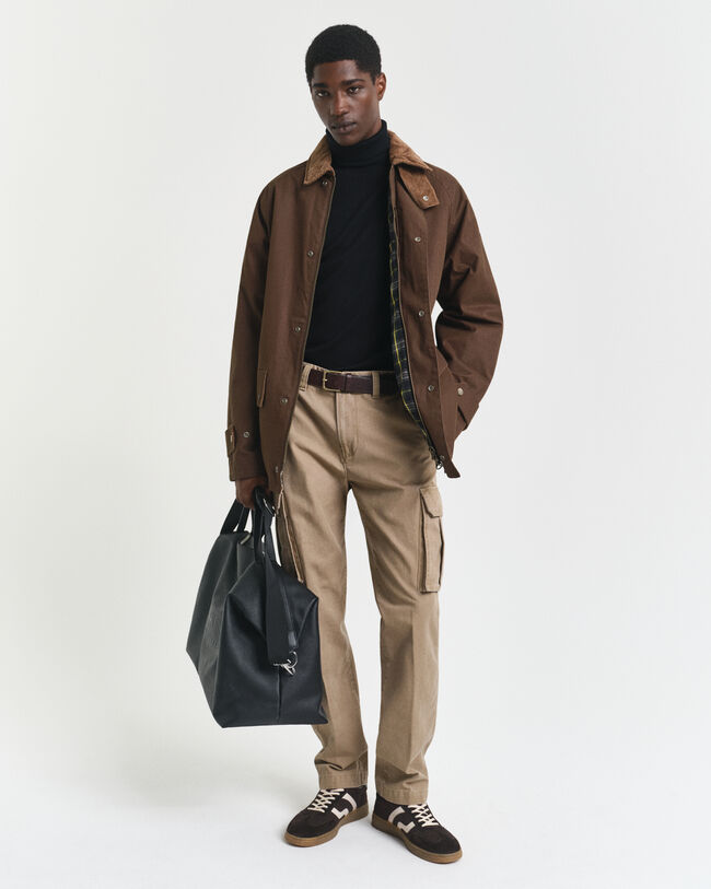 Regular fit ‑mitoitetut puuvillatvillikankaiset reisitaskuhousut