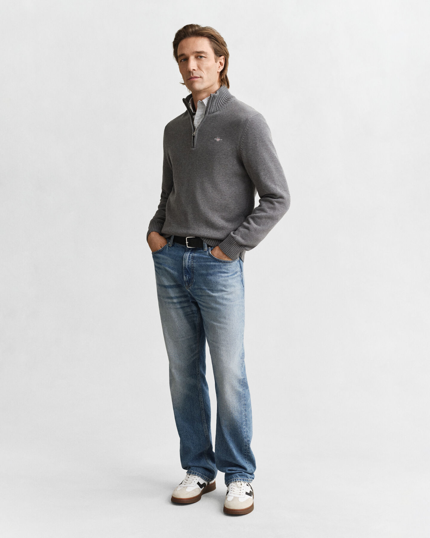 Casual-puuvillaneulepusero puolivetoketjulla