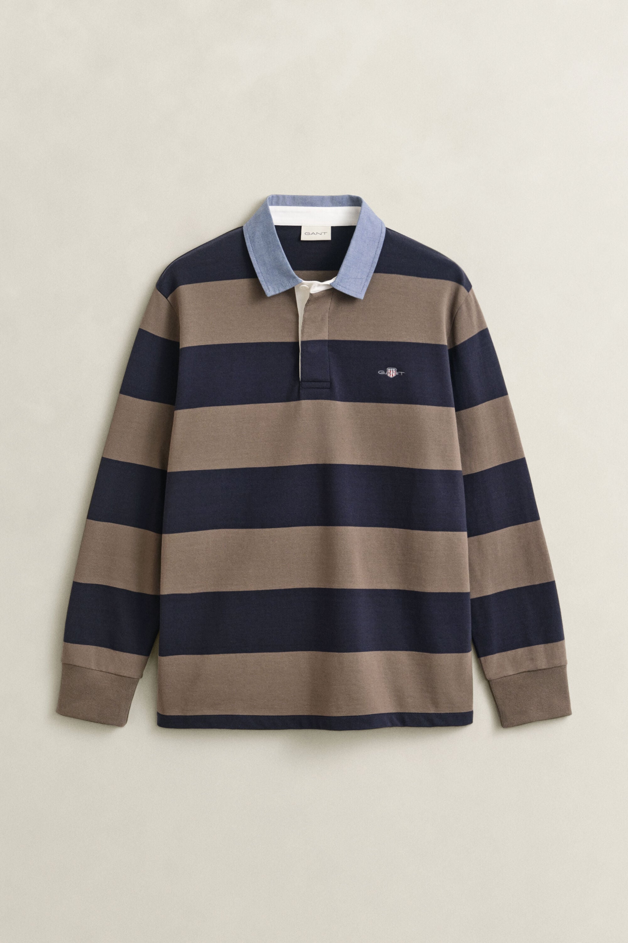 Raidallinen Heavy Rugger ‑paita chambray-kauluksella