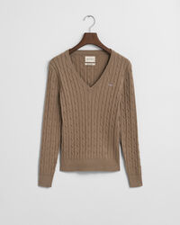 Joustava puuvillapalmikkoneule, jossa v‑pääntie