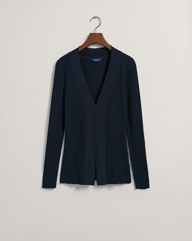 Pitk&auml;hihainen ribbineulepaita, jossa v-p&auml;&auml;ntie