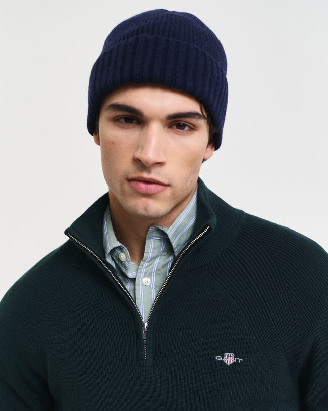 Joustinneulepusero puuvillan ja villan sekoitteesta, vetoketjukaulus